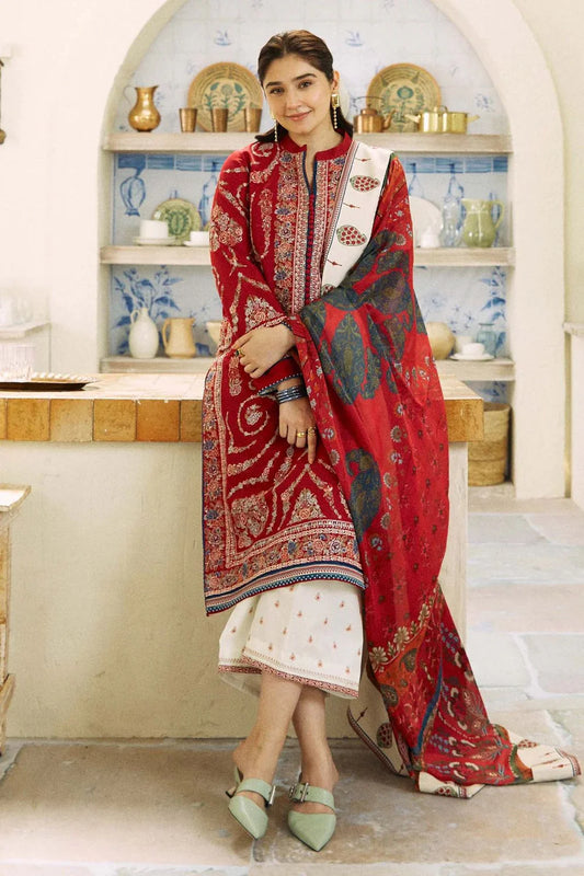 ZS 50B 3PC Heavy Embroidered Dhanak Suit with Printed Wool Shawl by ZARTHREAD – Front View