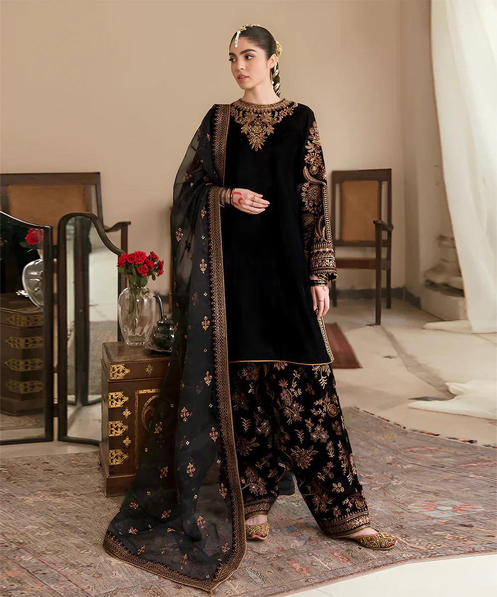 Baroque Velvet 3 PC Embroidered Suit V264 by ZARTHREAD – Women’s Fashion, Pakistani Clothing, Luxury Velvet Ensemble
