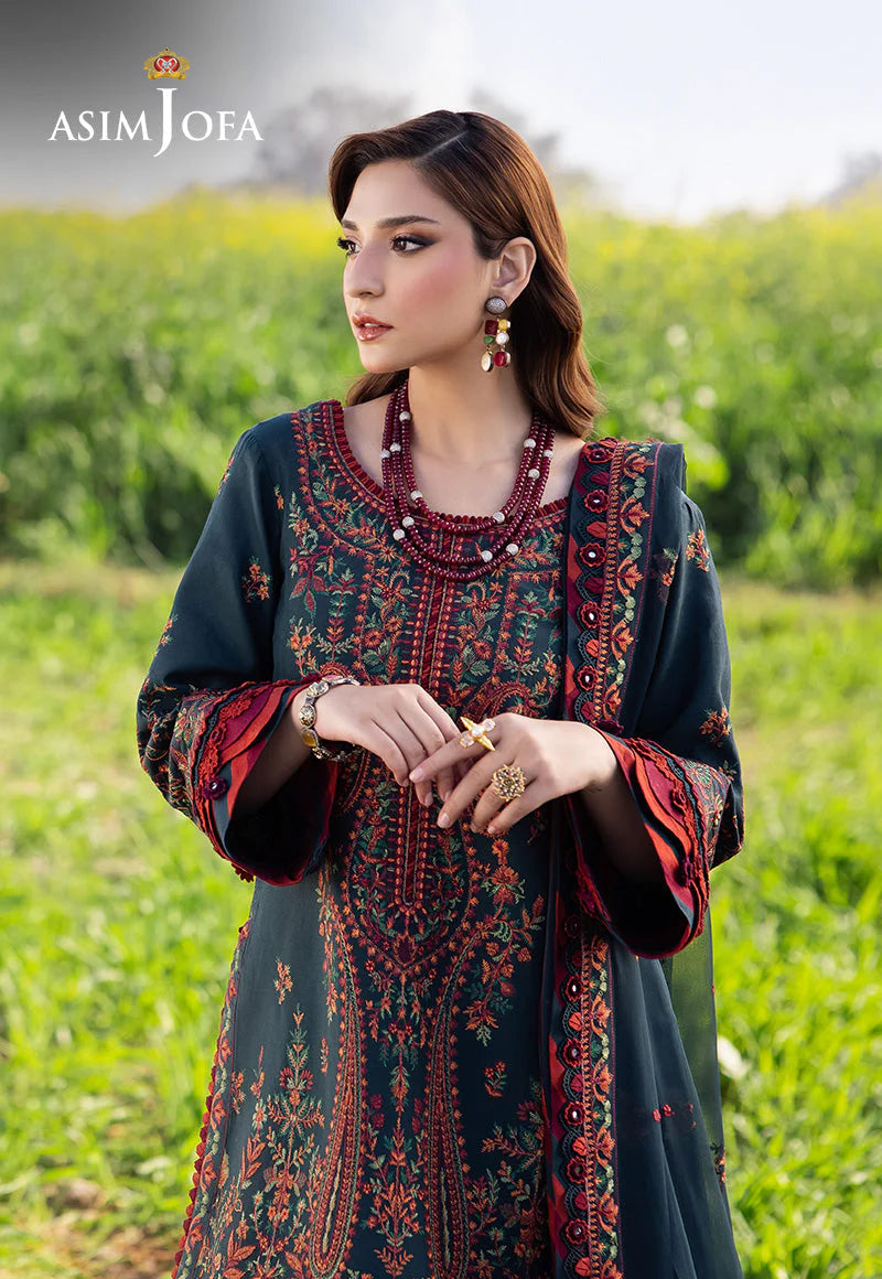 Asim Jofa 3PC Dhanak Embroidered Shirt with Shawl and Trouser 677 by ZARTHREAD — Front View