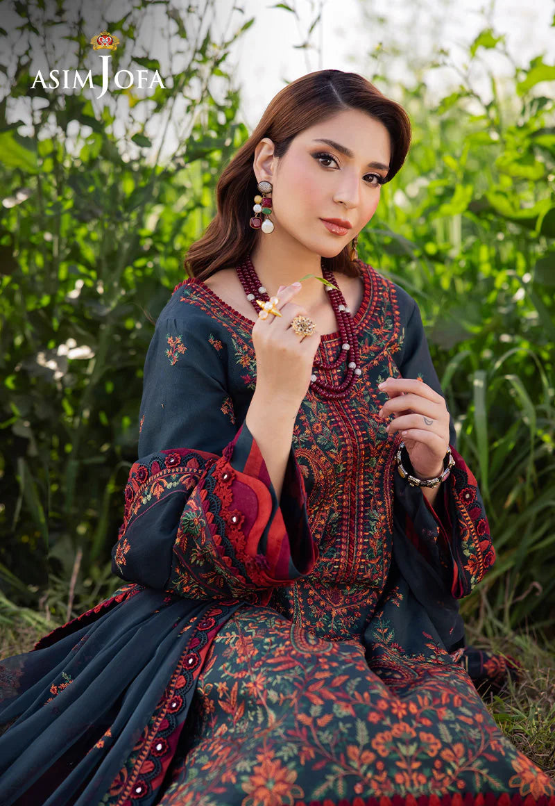 Asim Jofa 3PC Dhanak Embroidered Shirt with Shawl and Trouser 677 by ZARTHREAD — Front View