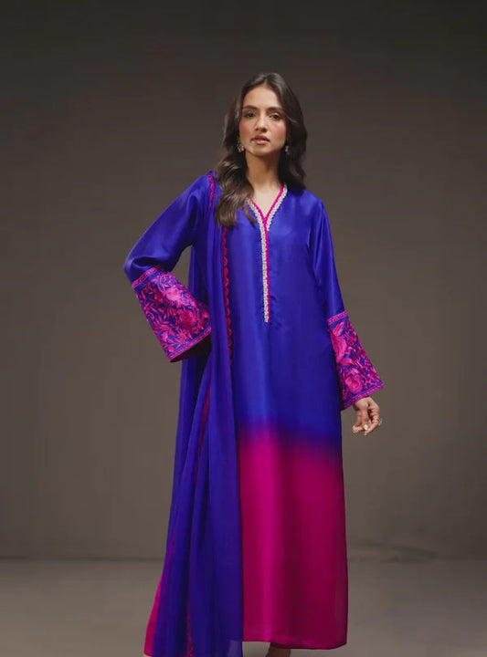Zainab Chottani - 3 Piece Unstitched Embroidered and Printed SIlk Suit V228