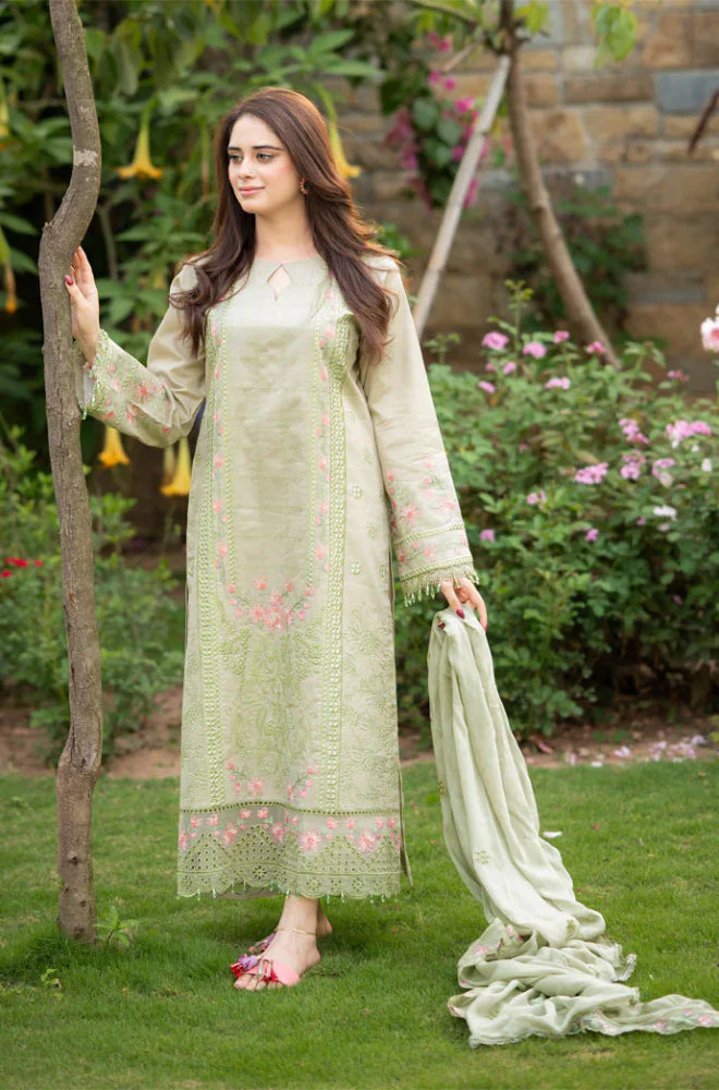 Dhanak 3 PC Embroidered Shirt with Organza Embroidered Dupatta V112 by ZARTHREAD – Women’s Fashion, Pakistani Clothing, Elegant Embroidered Lawn Set