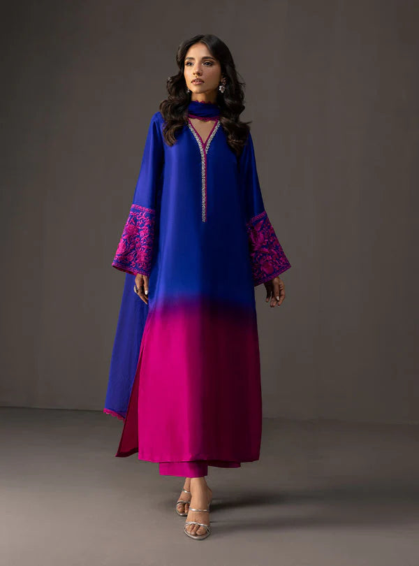 Zainab Chottani - 3 Piece Unstitched Embroidered and Printed SIlk Suit V228