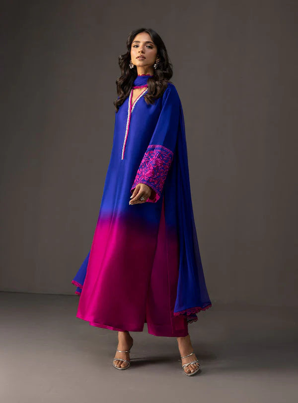 Zainab Chottani - 3 Piece Unstitched Embroidered and Printed SIlk Suit V228