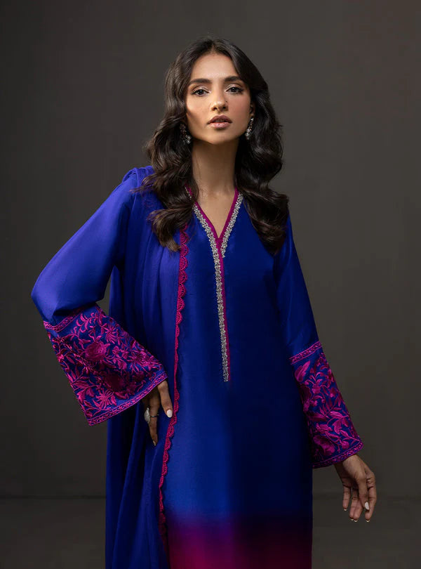 Zainab Chottani - 3 Piece Unstitched Embroidered and Printed SIlk Suit V228