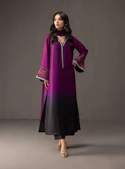 Zainab Chottani - 3 Piece Unstitched Embroidered and Printed SIlk Suit V226