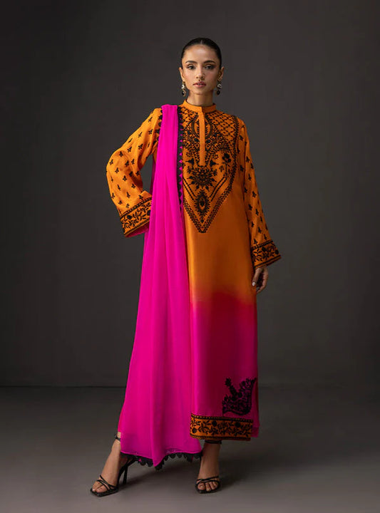 Zainab Chottani - 3 Piece Unstitched Embroidered and Printed SIlk Suit V228