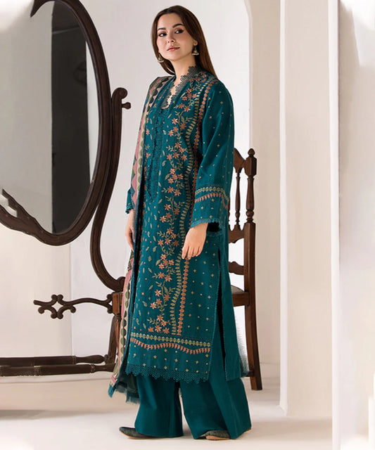 
3 Piece Embroidered Lawn Shirt with Printed Poly Lawn Dupatta SN61