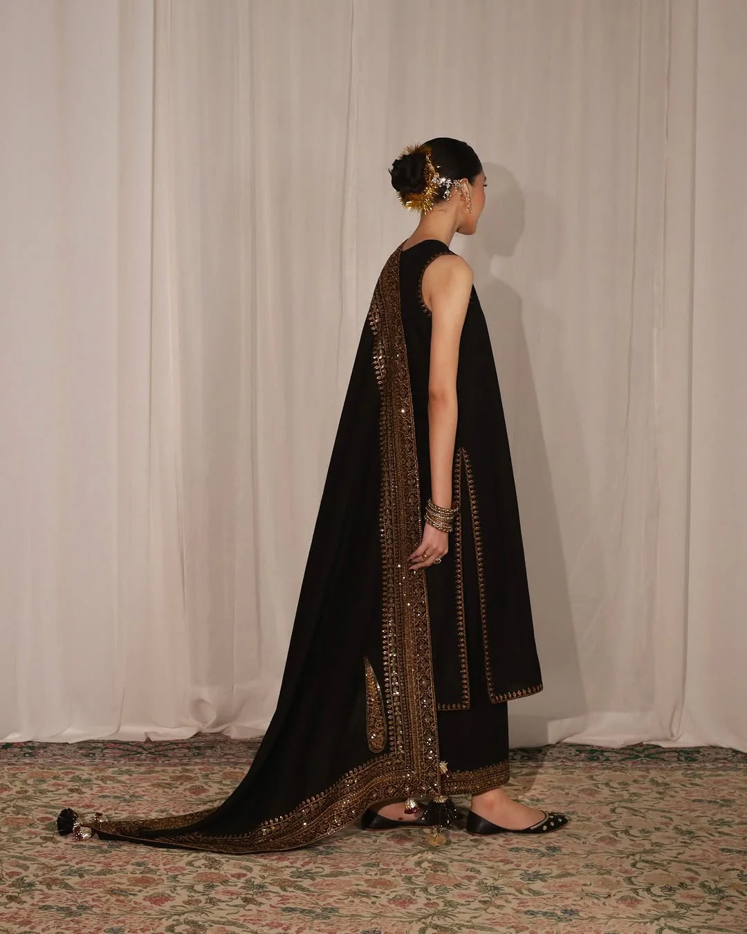 Black Mystique Dhanak Unstitched 3PC Suit V239 by ZARTHREAD – Women’s Fashion, Pakistani Clothing, Elegant Embroidered Dhanak Set