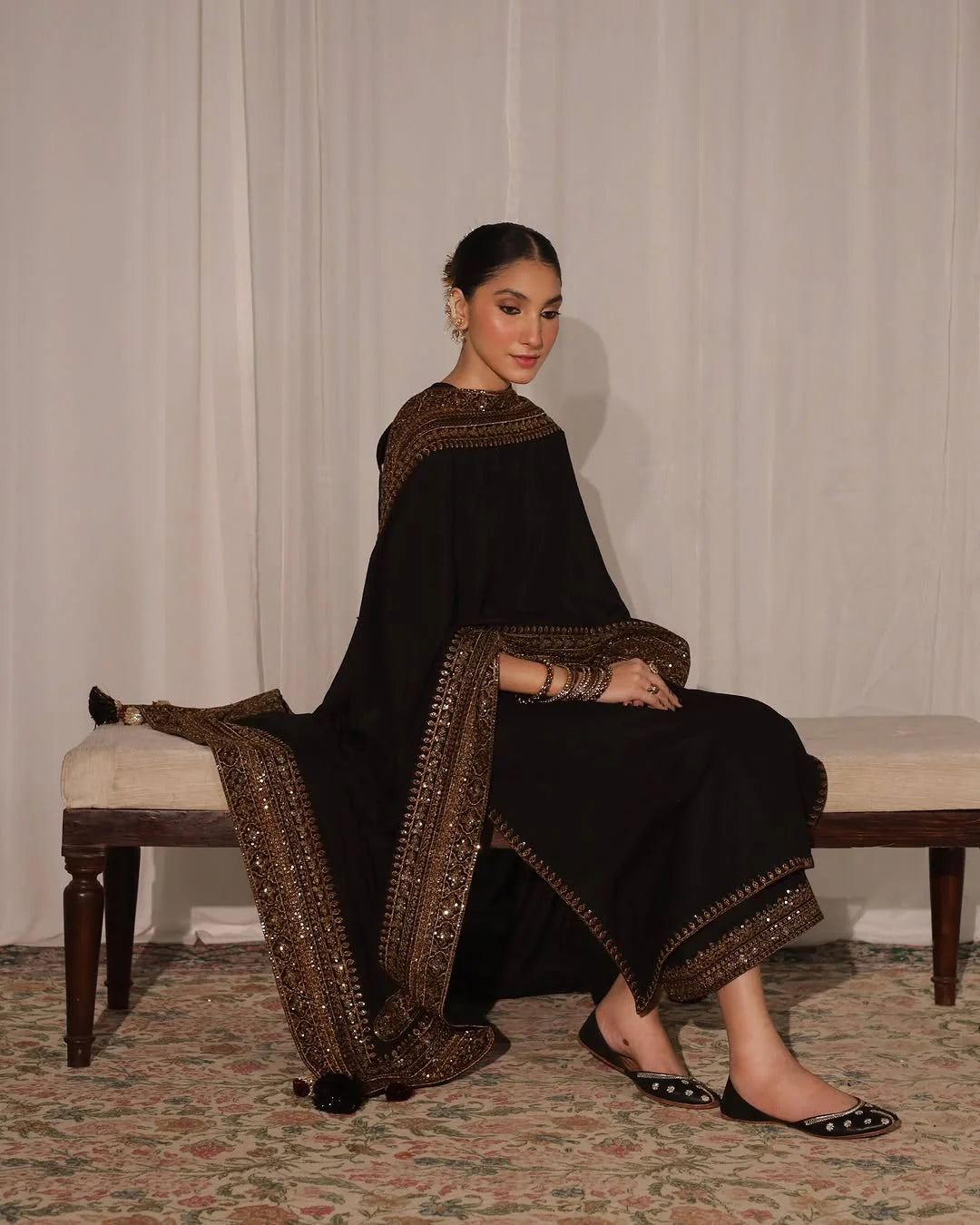 Black Mystique Dhanak Unstitched 3PC Suit V239 by ZARTHREAD – Women’s Fashion, Pakistani Clothing, Elegant Embroidered Dhanak Set