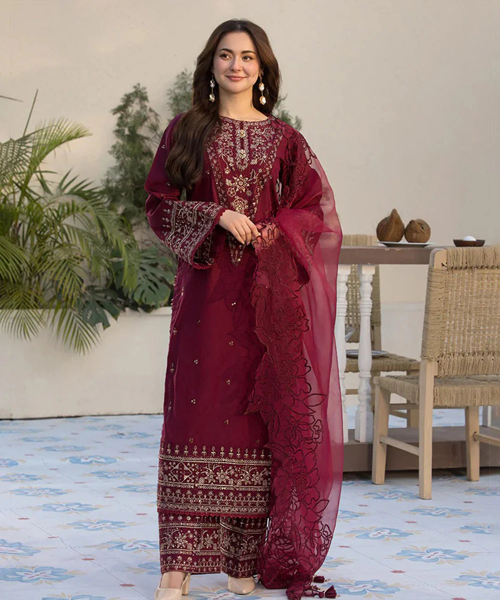 Dhanak-3PC Embroidered Shirt with Organza Embroidered Dupatta V1351W