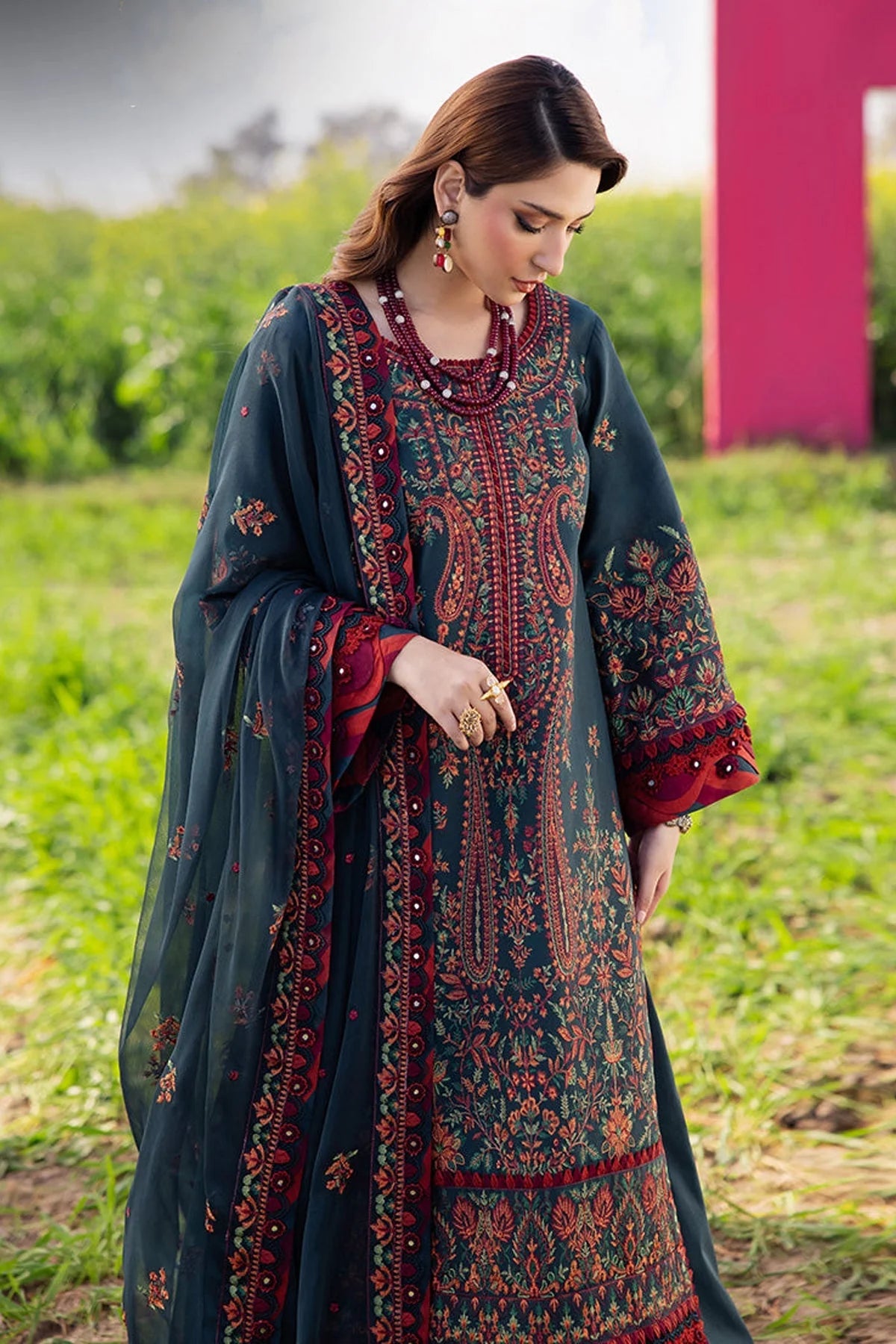 Asim Jofa 3PC Dhanak Embroidered Shirt with Shawl and Trouser 677 by ZARTHREAD — Front View