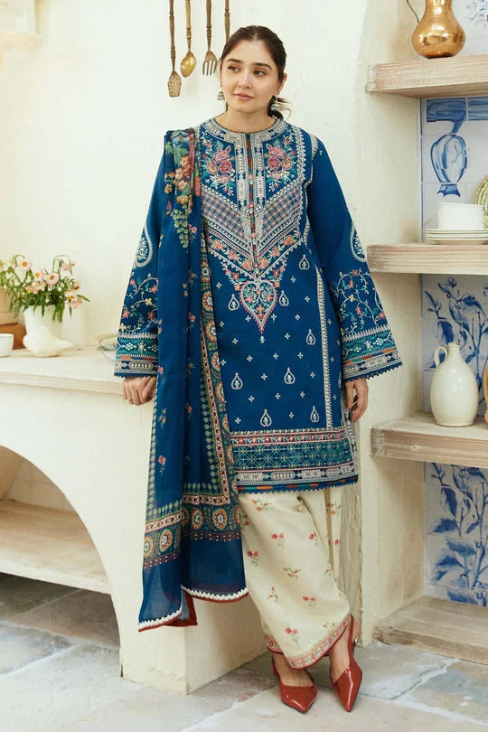 ZS50L 3PC Embroidered Lawn Suit with Printed Poly Lawn Dupatta by ZARTHREAD – Front View