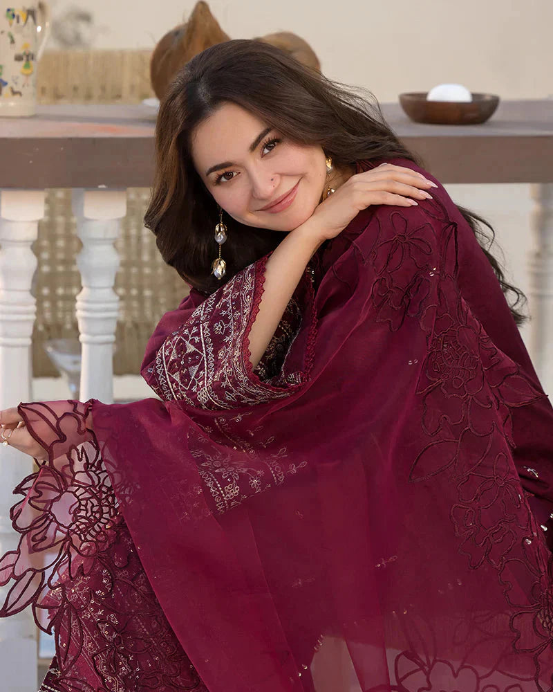 Dhanak-3PC Embroidered Shirt with Organza Embroidered Dupatta V1351W