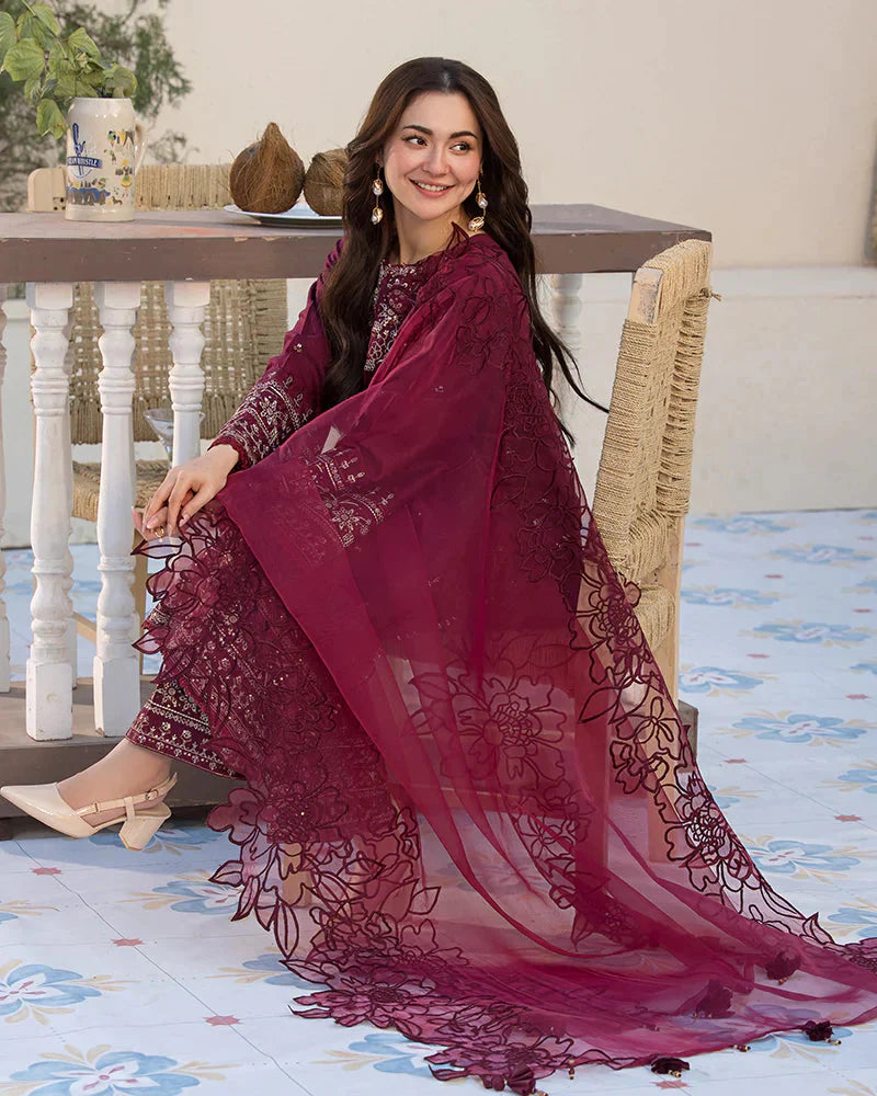 Dhanak-3PC Embroidered Shirt with Organza Embroidered Dupatta V1351W