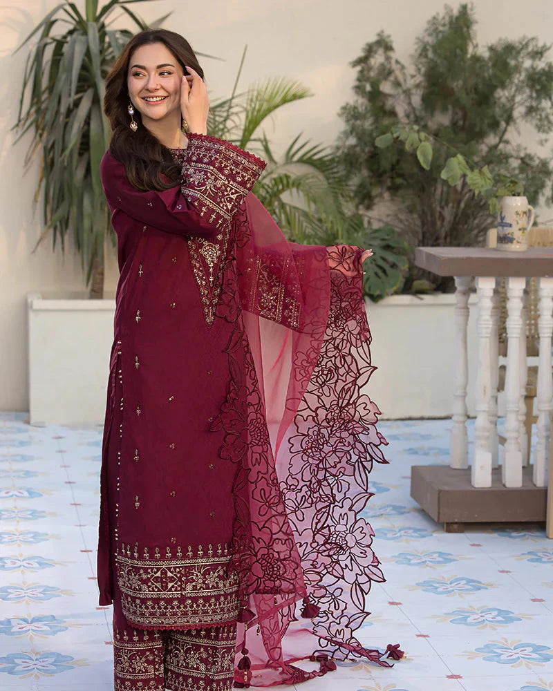 Dhanak-3PC Embroidered Shirt with Organza Embroidered Dupatta V1351W