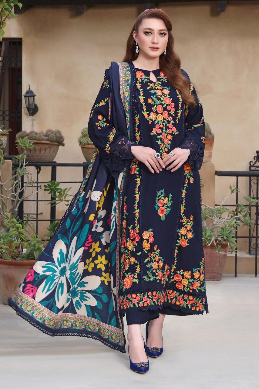 ASIM JOFA 3 PC Dhanak Embroidered Shirt with Courtrai Printed Shawl & Trouser V676 by ZARTHREAD – Women’s Fashion, Pakistani Clothing, Luxury Embroidered Suit
