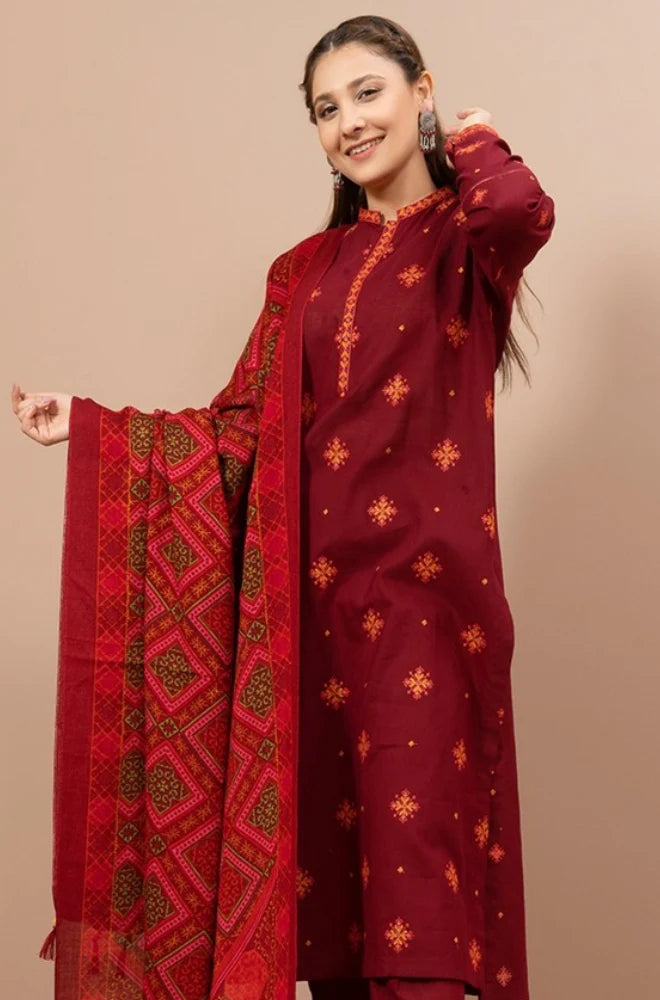 RS-705 3PC Heavy Embroidered Dhanak Suit with Printed Wool Shawl by ZARTHREAD – Front View