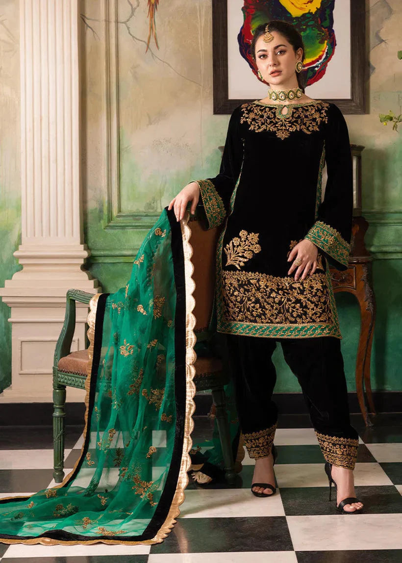 ZARTHREAD JZ-953 Heavy Embroidered Velvet Suit with Organza Dupatta – Detail View