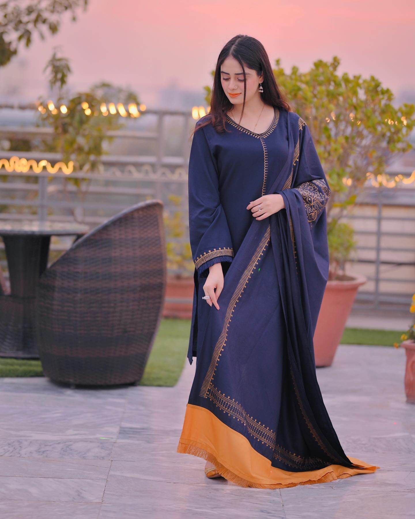 BR-1145 3PC Embroidered Dhanak Suit with Printed Wool Shawl by ZARTHREAD – Front View