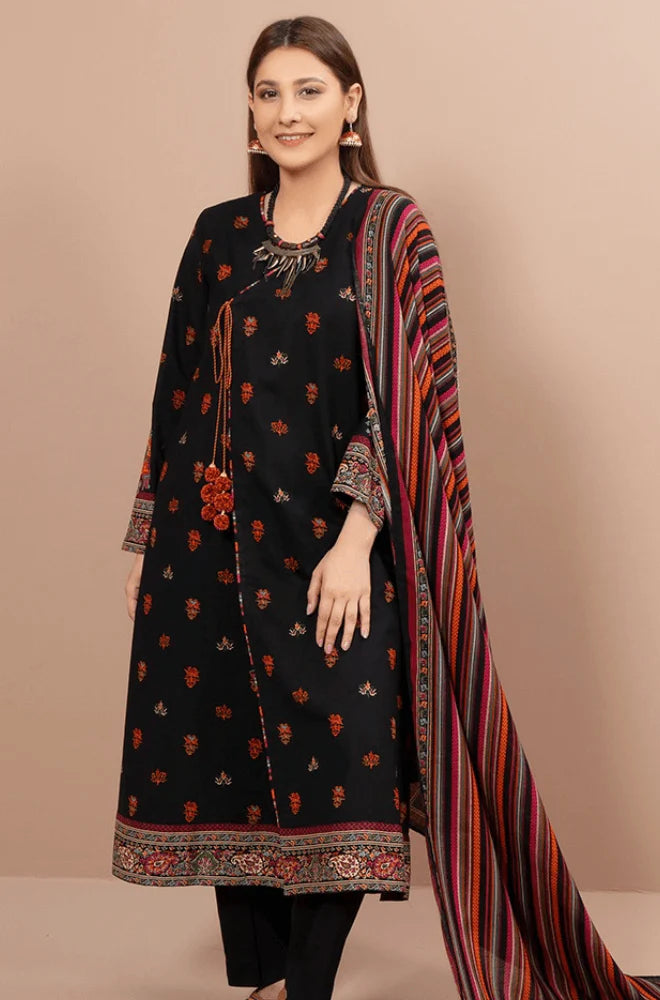 KS-725 3PC Fully Embroidered Dhanak Suit with Wool Shawl by ZARTHREAD – Front View